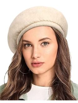 Lvaiz French Wool Beret Hat for Women-Solid Color Classic Slouchy Knit Beanie Winter Warm Artist Painter Hat