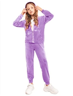 2 Piece Outfits for Girls Velour Tracksuit Hoodie and Jogger Set Sweatsuit Athletic Clothes Sets