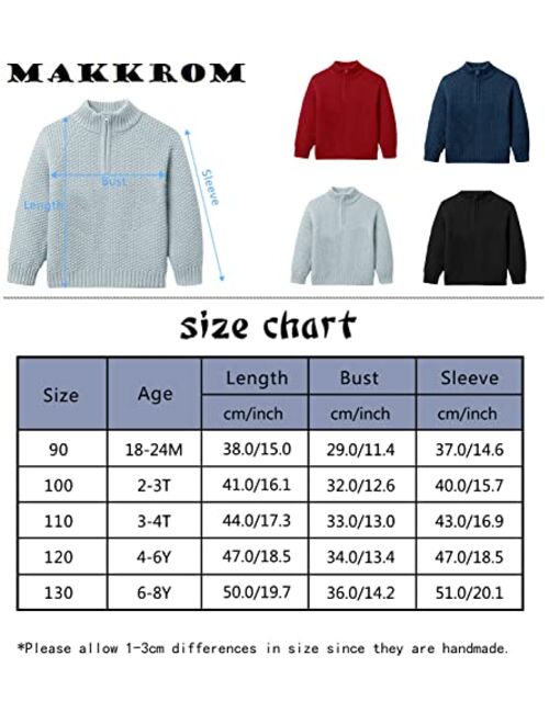 Makkrom Kids Boys Girls Knitted Half Zip Sweater Pullover Jumper Winter Knit Long Sleeve Tops Outfits