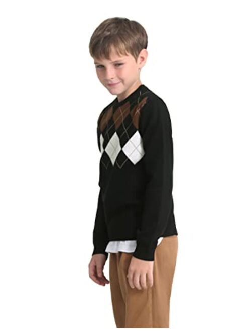 GRACE KARIN Boys Argyle Pullover Sweater Crew Neck Knit Long Sleeve Pullover Knitwear