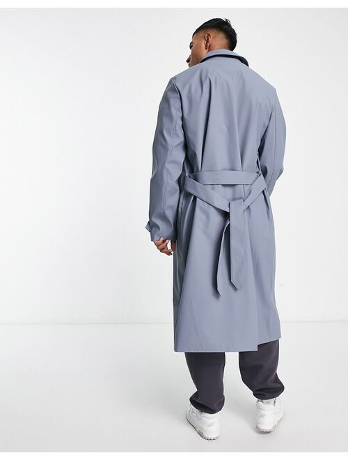ASOS DESIGN oversized rubberized trench coat in dusty blue