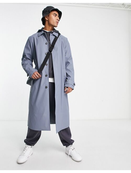 ASOS DESIGN oversized rubberized trench coat in dusty blue