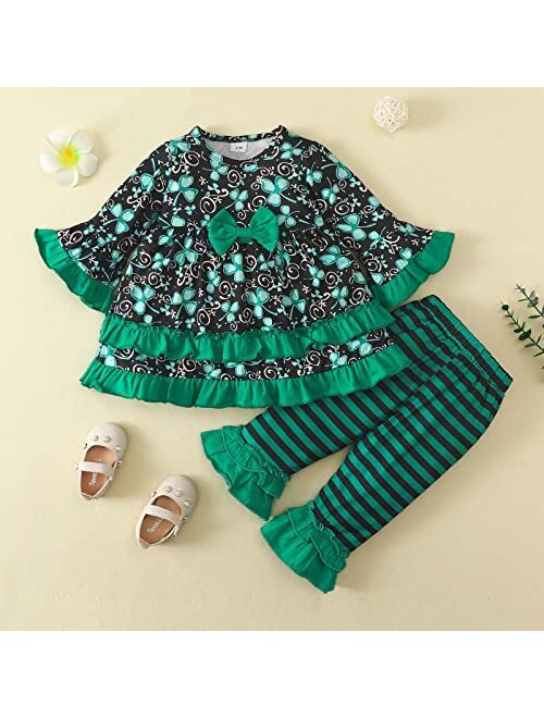 GBSELL 2023 Kids Baby Girl Clothes Toddler Sunflower Outfit Ruffle Sleeve Shirt Pant Set with Headband Fall Winter Clothing