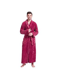 FashGudim Mens Robes Big and Tall Full Length Plush Fleece Long Robe for Men Bathrobe Shawl Collar Warm Winter House Robes