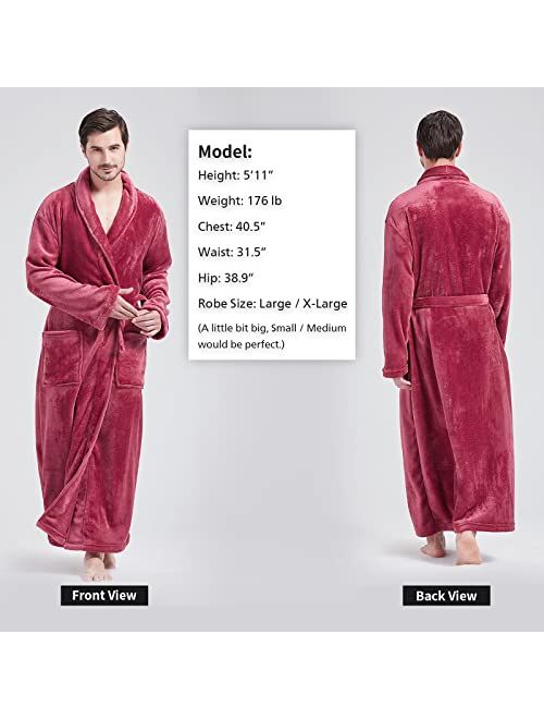 FashGudim Mens Robes Big and Tall Full Length Plush Fleece Long Robe for Men Bathrobe Shawl Collar Warm Winter House Robes