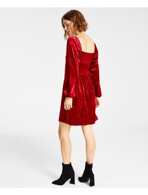 BAR III Women's Velvet Smocked Long-Sleeve Dress Created for Macy's