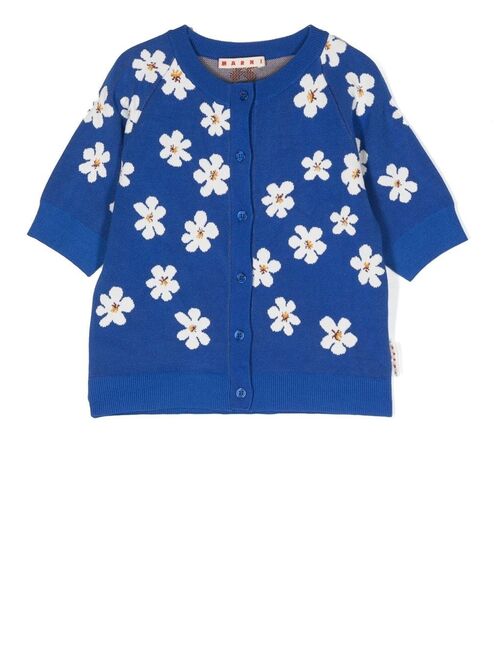 Marni Kids knitted floral short-sleeve cardigan