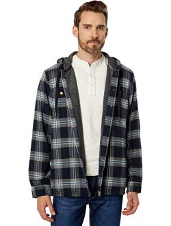 Fleece Lined Flannel Hooded Snap Front Shirt Slightly Fitted