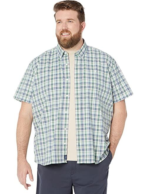L.L.Bean Comfort Stretch Chambray Shirt Short Sleeve Traditional Fit Plaid