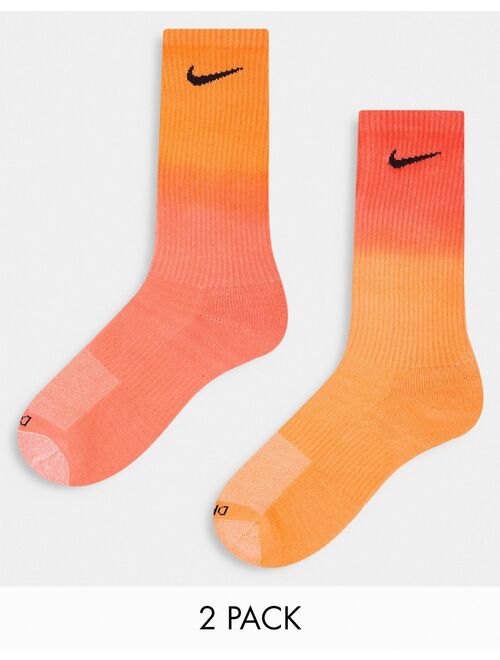 Nike Everyday Plus Cushioned dip-dye 2 pack crew socks in orange
