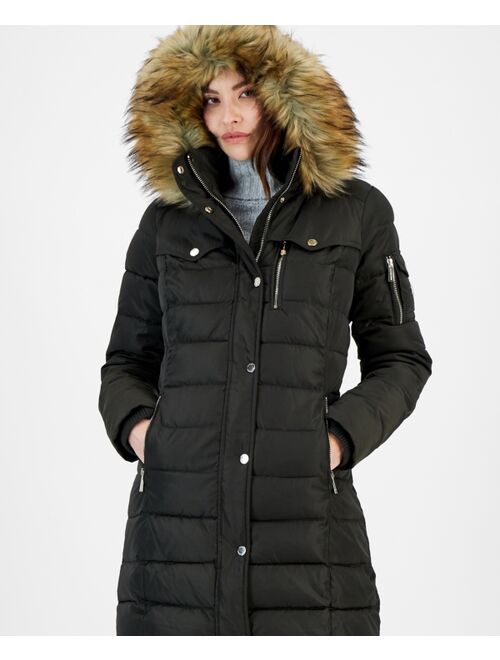 MICHAEL MICHAEL KORS Women's Petite Faux-Fur-Trim Hooded Puffer Coat, Created for Macy's