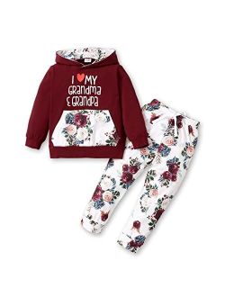 Patpat Toddler Girl Clothes Kids Floral Hoodied Pants Toddler Girl Outfis 2PC Set