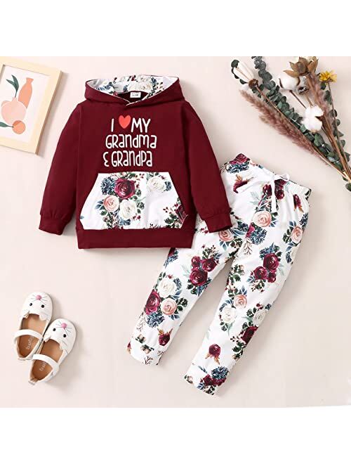 Patpat Toddler Girl Clothes Kids Floral Hoodied Pants Toddler Girl Outfis 2PC Set
