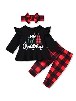 Aalizzwell Toddler Infant Baby Girls Christmas Outfit Tunic Tops Pants Set