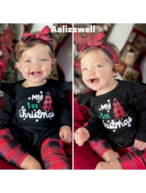 Aalizzwell Toddler Infant Baby Girls Christmas Outfit Tunic Tops Pants Set