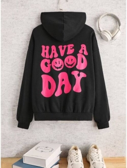 Teen Girls Slogan Graphic Drop Shoulder Hoodie