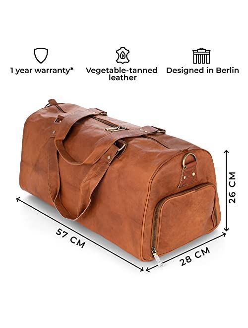 Berliner Bags Vintage Leather Duffle Bag Oslo with Shoe Compartment for Travel or the Gym, Overnight Bag for Men and Women - Brown