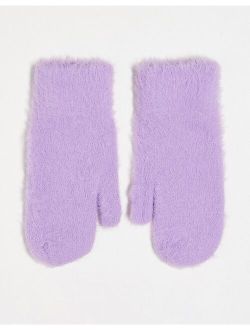 fluffy mittens in purple
