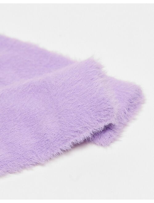 ASOS DESIGN fluffy mittens in purple