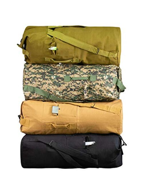 Farm Blue 2 Strap Top Load Non-Zipper Extra Large XL Military Duffel Bags - Heavy Duty Army Grade Cotton Canvas Duffle bags For Men, Women & Students - Tactical Gear Sack