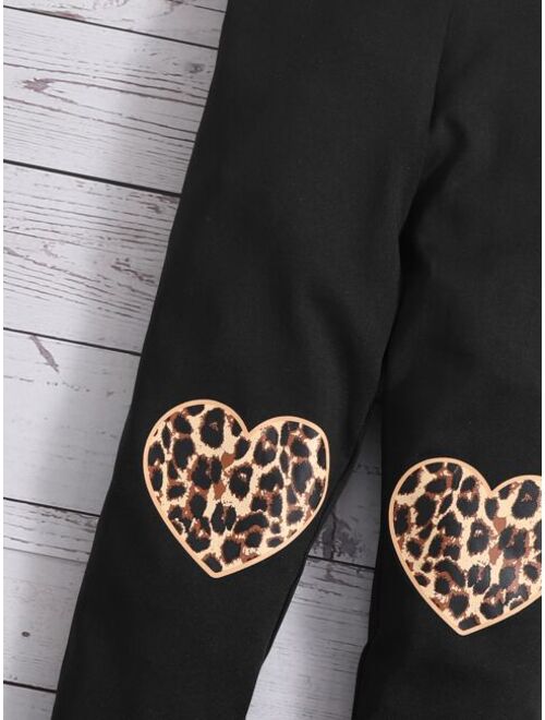 SHEIN Toddler Girls Heart & Leopard Print Leggings
