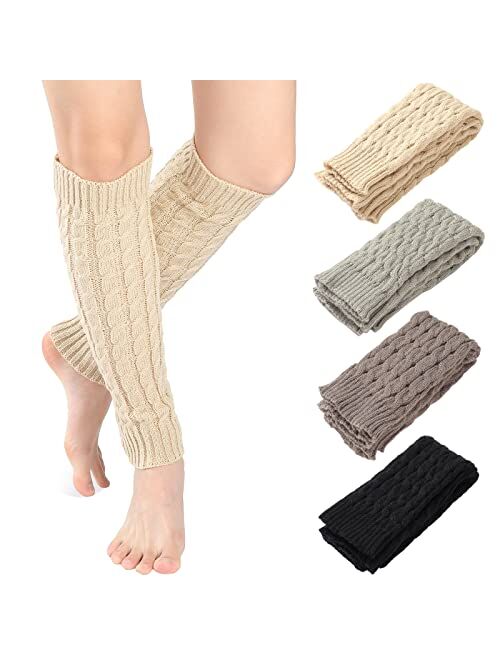 SATINIOR 4 Pairs Cable Knit Leg Warmers Lady Winter Knitted Crochet Long Legging Socks