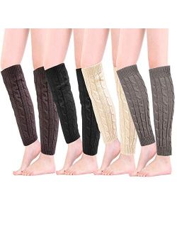 Ueerdand Leg Warmers for Women Girls 4 Pairs Winter Warm Long Boot Knit Knee High Socks