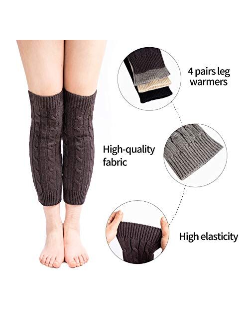 Ueerdand Leg Warmers for Women Girls 4 Pairs Winter Warm Long Boot Knit Knee High Socks