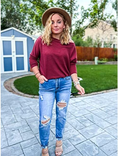 Vetinee Women's High Rise Destroyed Boyfriend Jeans Washed Distressed Ripped Denim Pants