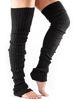 toesox Womens Wool Thigh High Ribbed Knit Open Heel Leg Warmer for Dance, Yoga, and Fashion