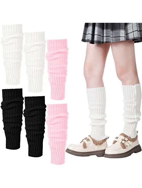 Eurzom 3 Pairs Kawaii Leg Warmers Knitted Leg Warmers Japanese Style Loose Socks Knee High Leg Warmers For Girls Women