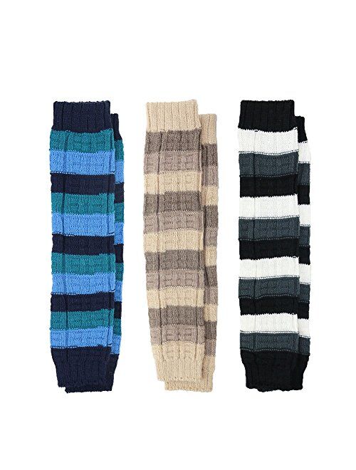 Glenmearl 3 Pack Women's Fall Winter Warm Colorful Striped Knit Leg Warmers Long Socks