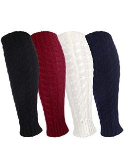 Geyoga 4 Pairs Leg Warmers for Women Girls Winter Long Leg Warmers Cable Knitted Crochet Boot Socks