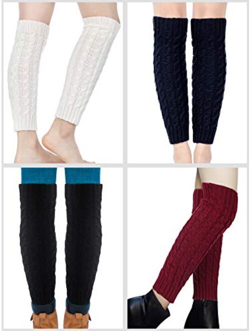 Geyoga 4 Pairs Leg Warmers for Women Girls Winter Long Leg Warmers Cable Knitted Crochet Boot Socks