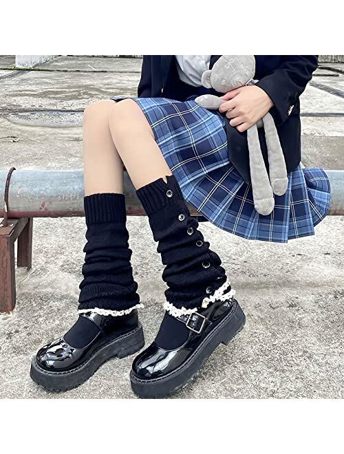 Lebaley Women Japanese Style Kawaii Leg Warmers Wool Ball Knit Long Leg Warmers Loose High Socks