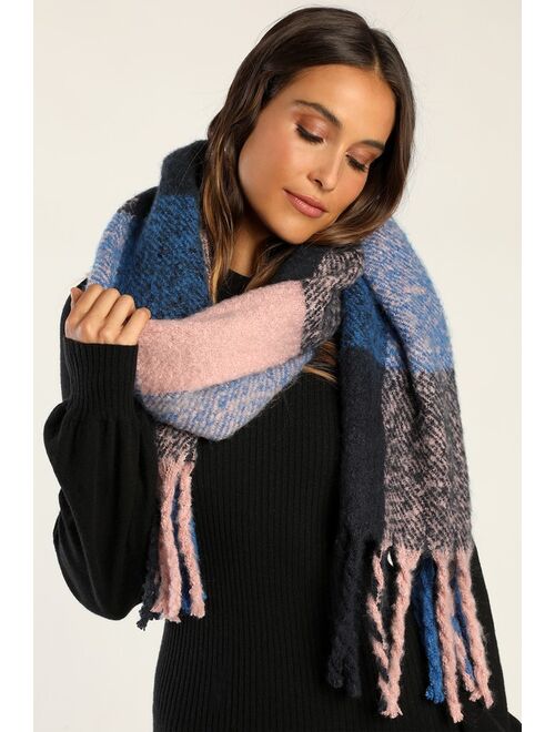 Shiraleah Luiza Blue and Pink Checkered Oversized Scarf