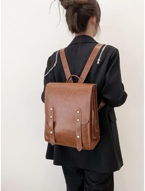 Shein Studded Decor Vintage Design Flap Backpack