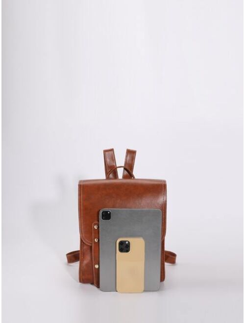 Shein Studded Decor Vintage Design Flap Backpack