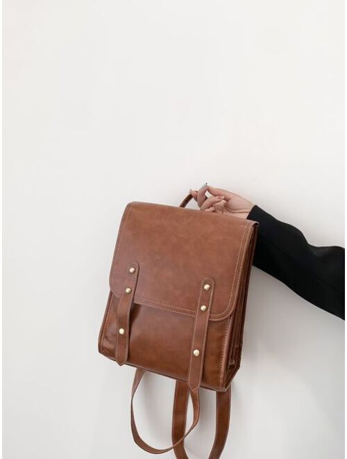 Shein Studded Decor Vintage Design Flap Backpack