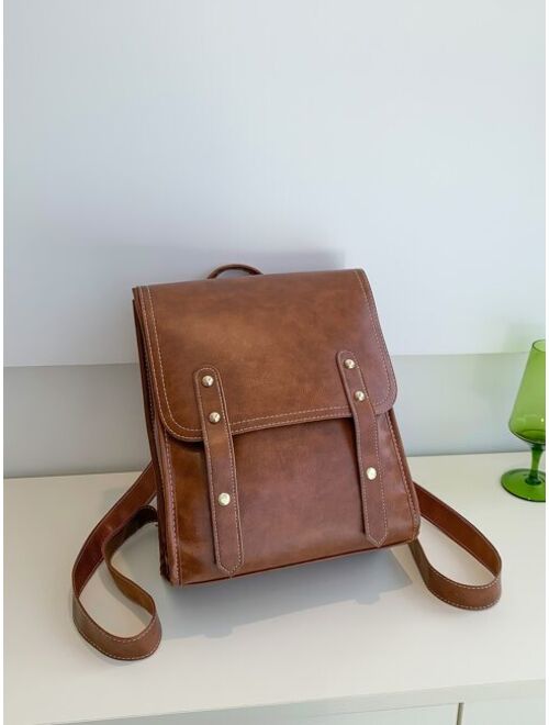 Shein Studded Decor Vintage Design Flap Backpack