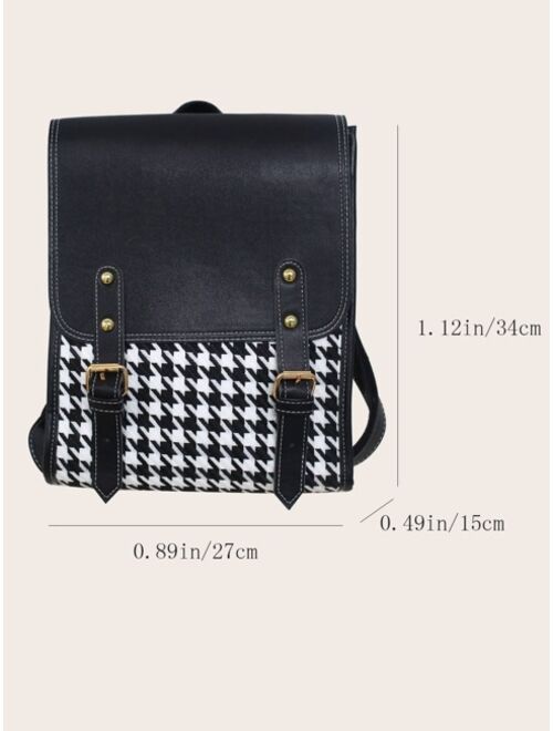 Shein Houndstooth Graphic Buckle Decor Flap Backpack