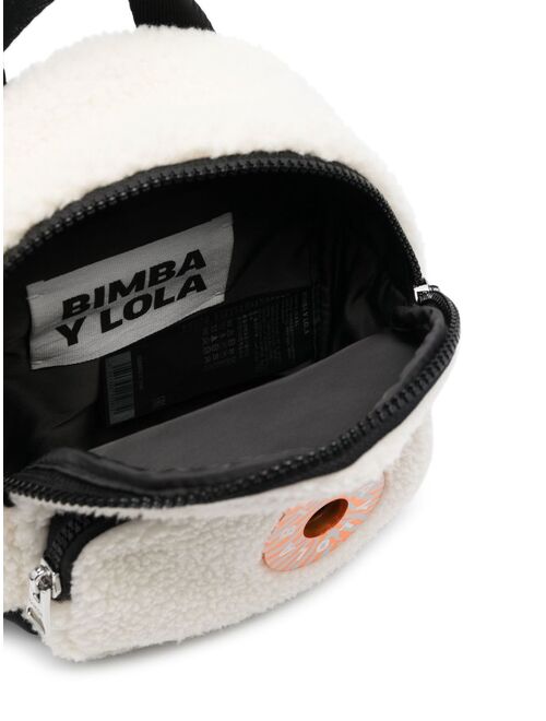 Bimba y Lola faux-shearling logo-plaque backpack
