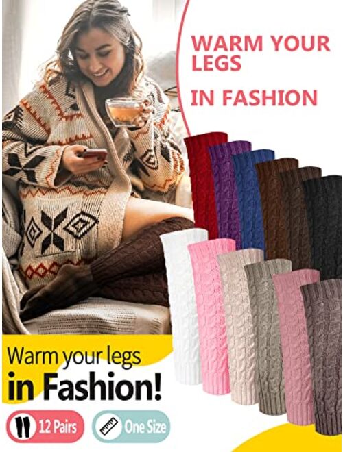 Geyoga 12 Pairs Leg Warmers for Women Warm Winter Long Sleeve Thermal Boot Topper Leg Warmers Cable Plus Size Leg Warmers Acrylic Cable Knit Leg Warmers