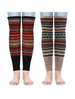 SATINIOR 2 Pairs Bohemian Knit Leg Warmers Winter Long Leg Warmers Boot Cuffs Socks for Women