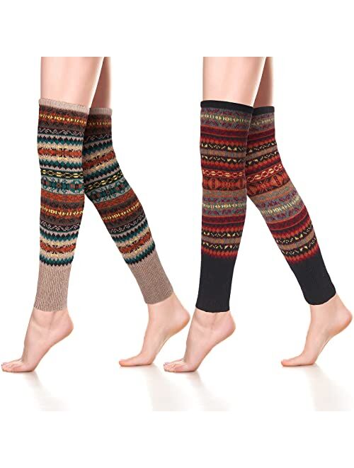 SATINIOR 2 Pairs Bohemian Knit Leg Warmers Winter Long Leg Warmers Boot Cuffs Socks for Women