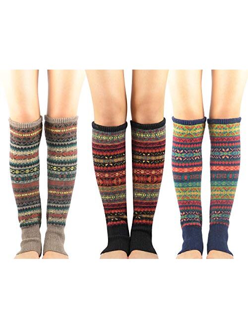 Zando Women Girls Bohemian Long Leg Warmer Winter Fashion Boho Knitted Warm Boot Thigh High Socks