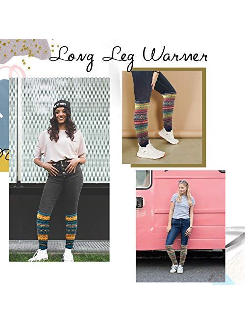 Zando Women Girls Bohemian Long Leg Warmer Winter Fashion Boho Knitted Warm Boot Thigh High Socks