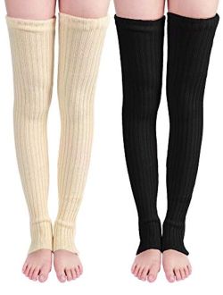 Sumind 2 Pairs Long Knit Leg Warmers Over Knee Winter Leg Warmers High Footless Knee Socks for Women and Girls