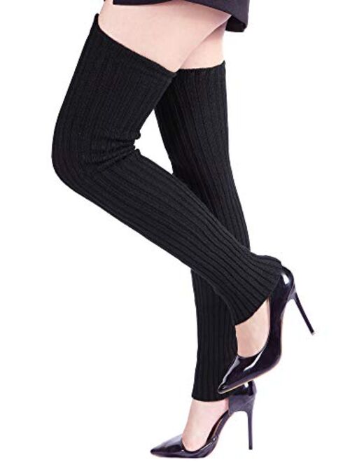 Sumind 2 Pairs Long Knit Leg Warmers Over Knee Winter Leg Warmers High Footless Knee Socks for Women and Girls