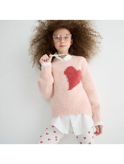 Girls' heart crewneck sweater in bubble yarn